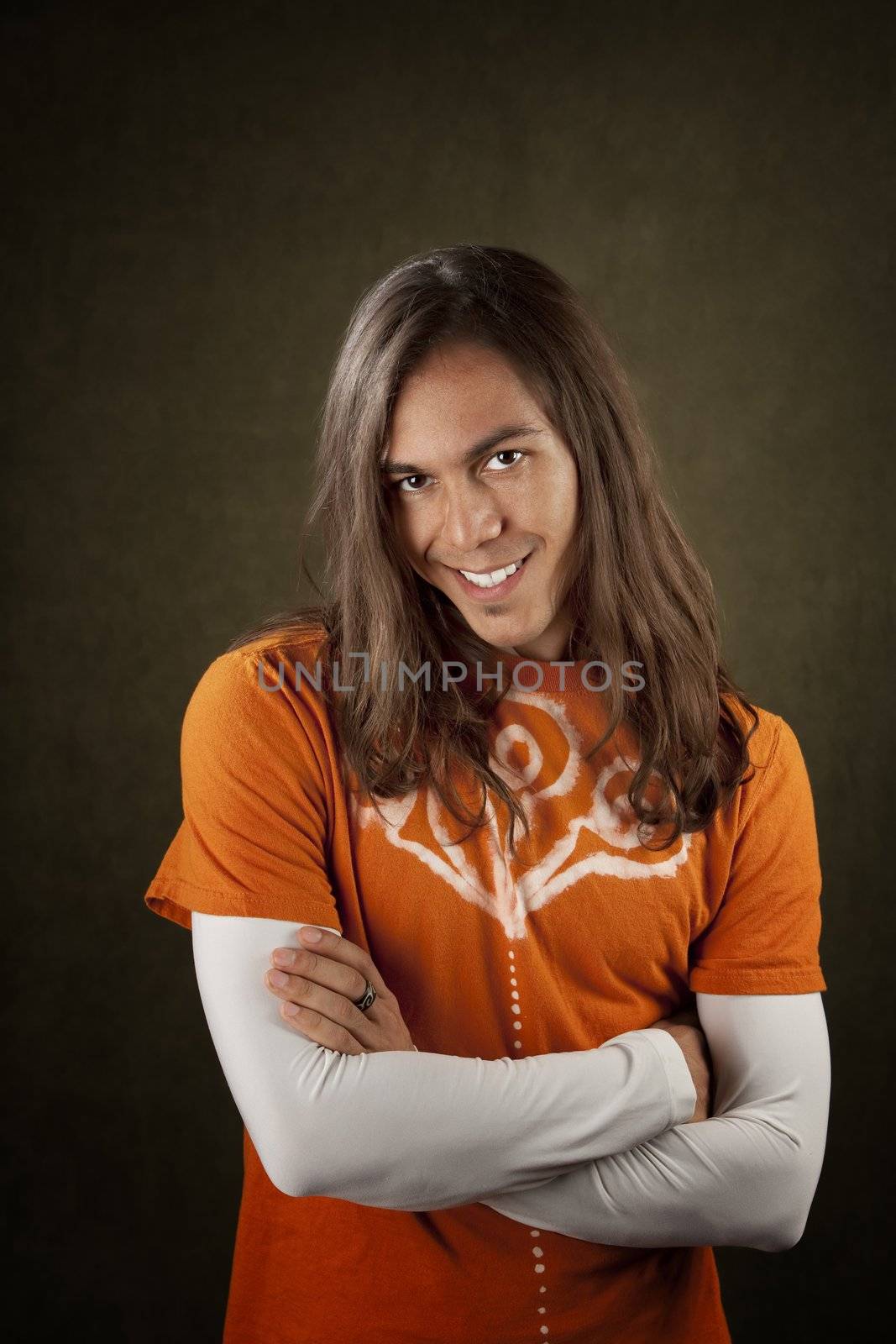 Portrait of a Handsome Young Man with Long Hair