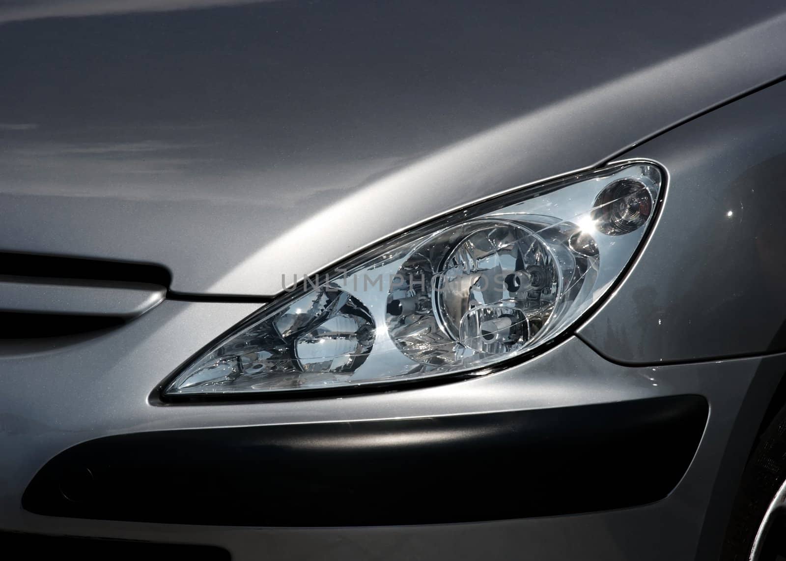 Closeup of the headlights of a car