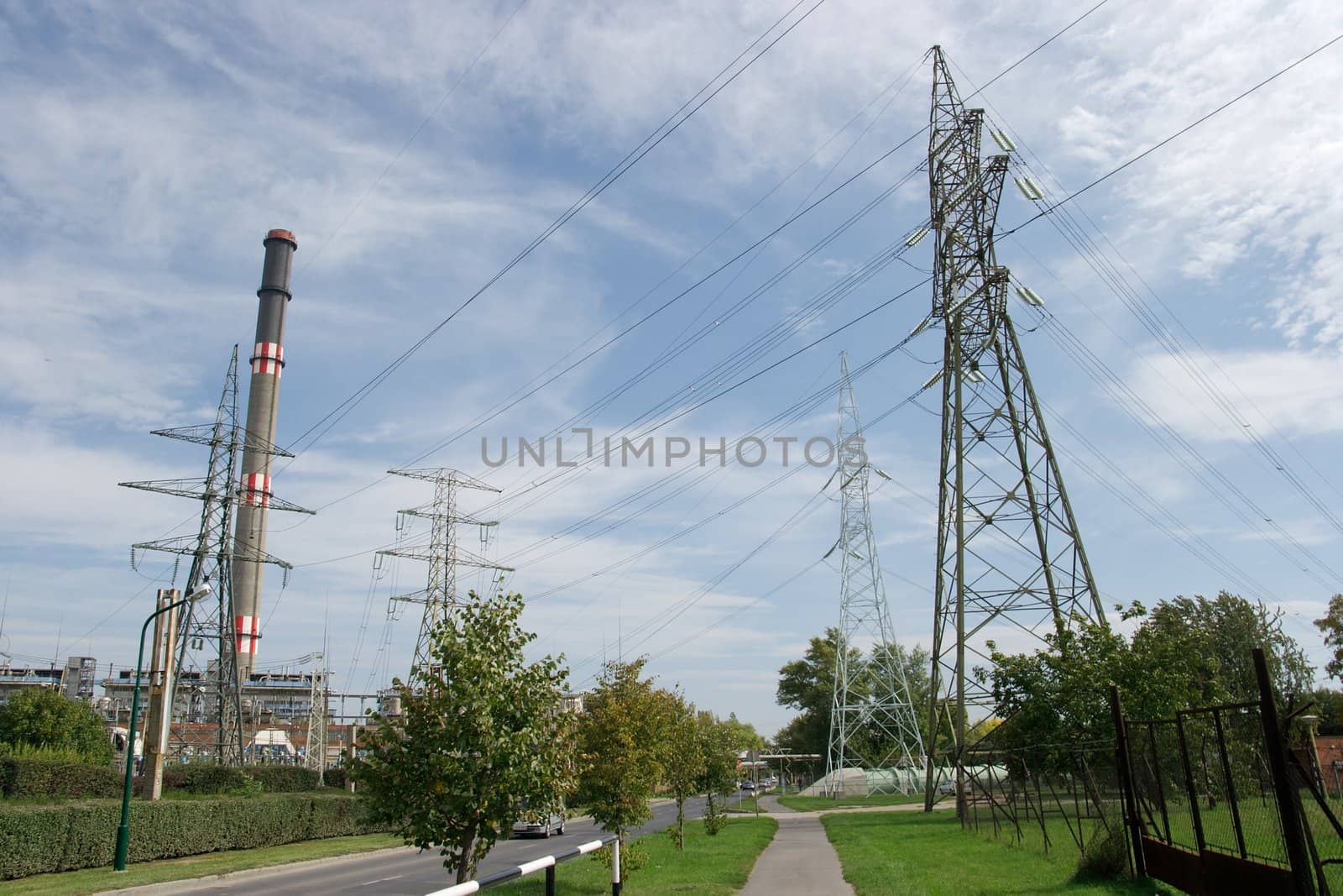 High voltage electric line at a powerplant