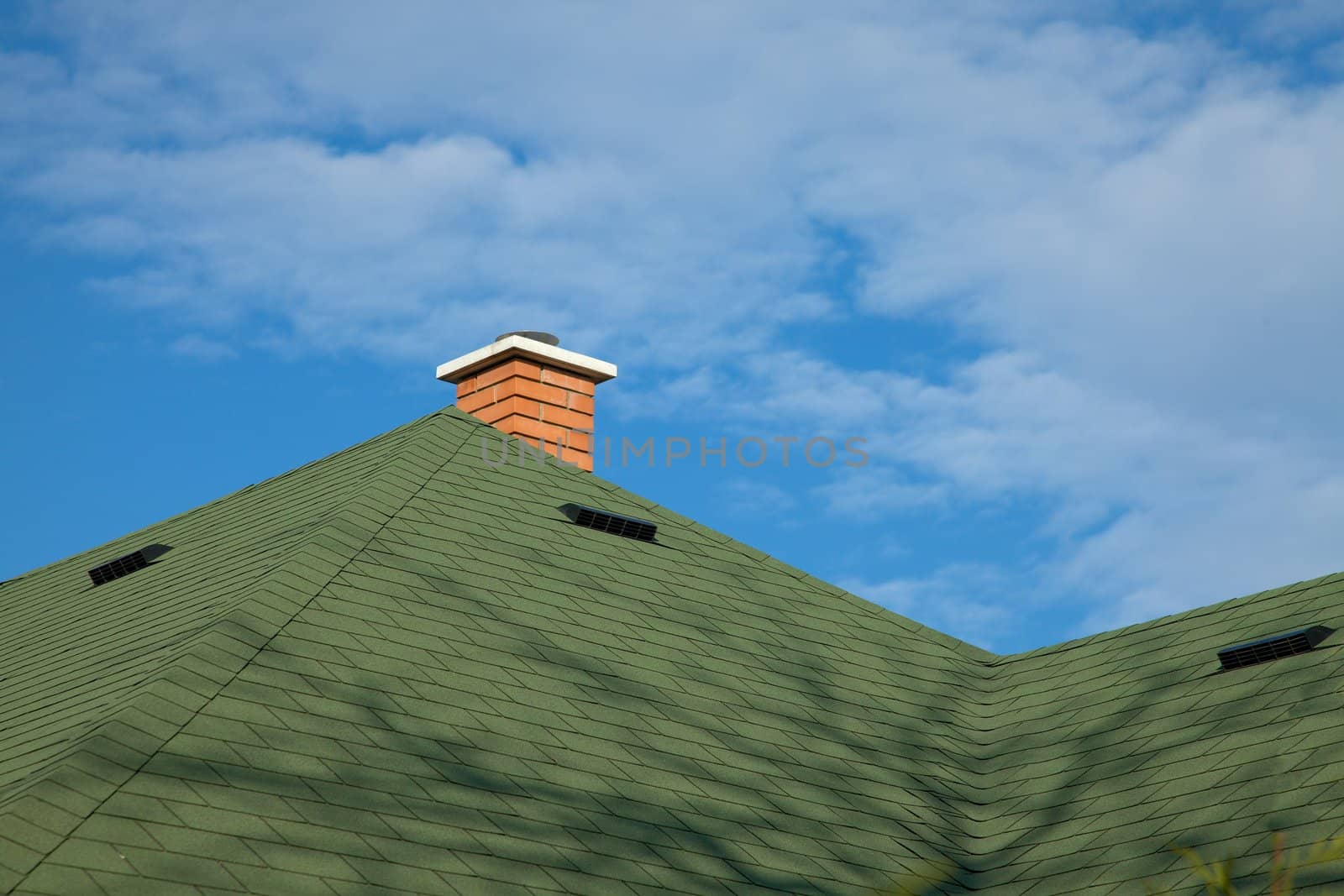 Roof of a house with green tiles