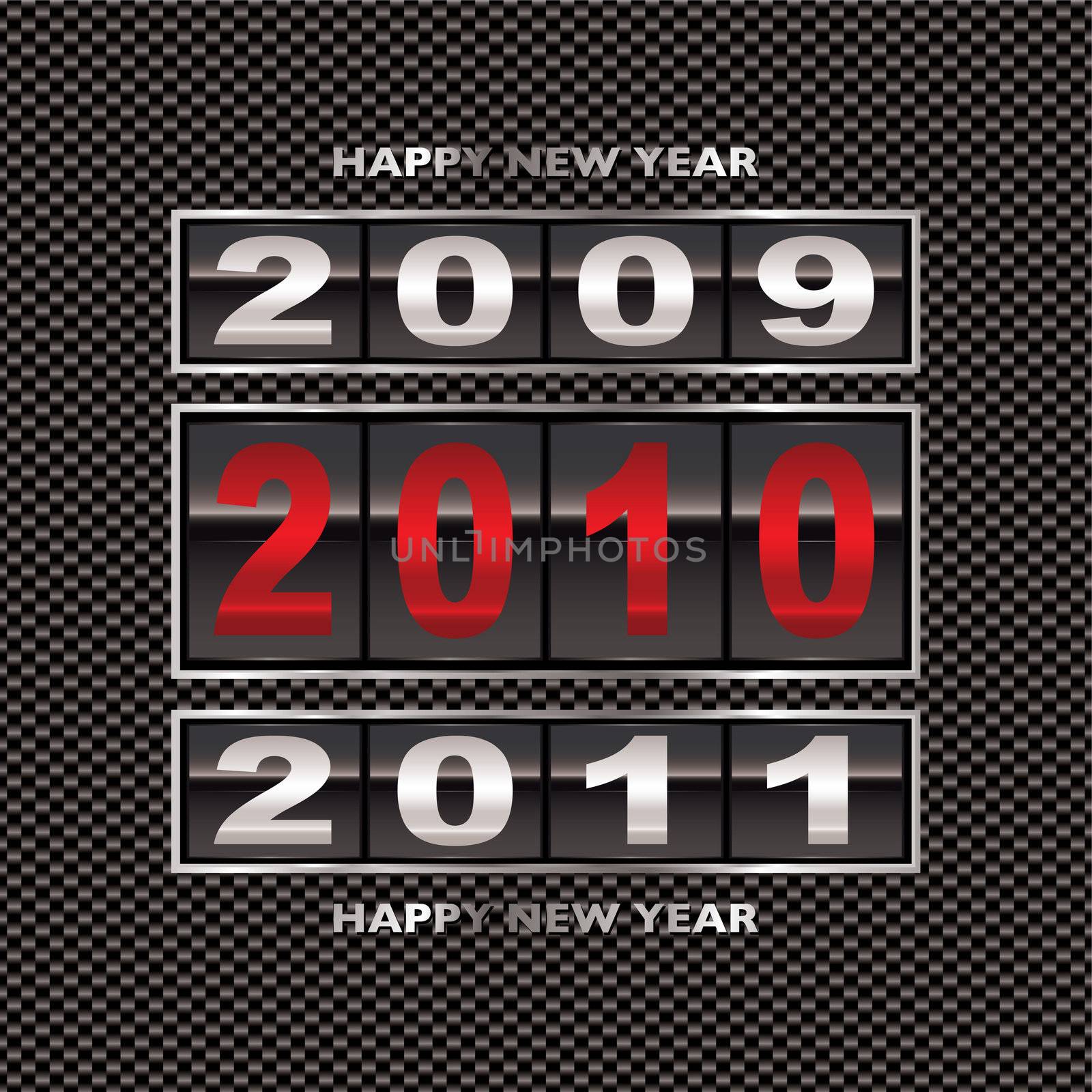 New year 2010 with carbon fiber background and ticker counter