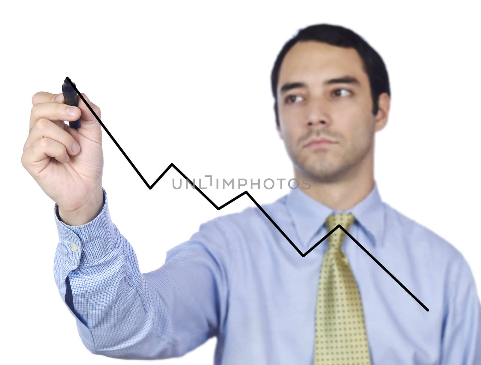 Young business man drawing a chart line on the screen.