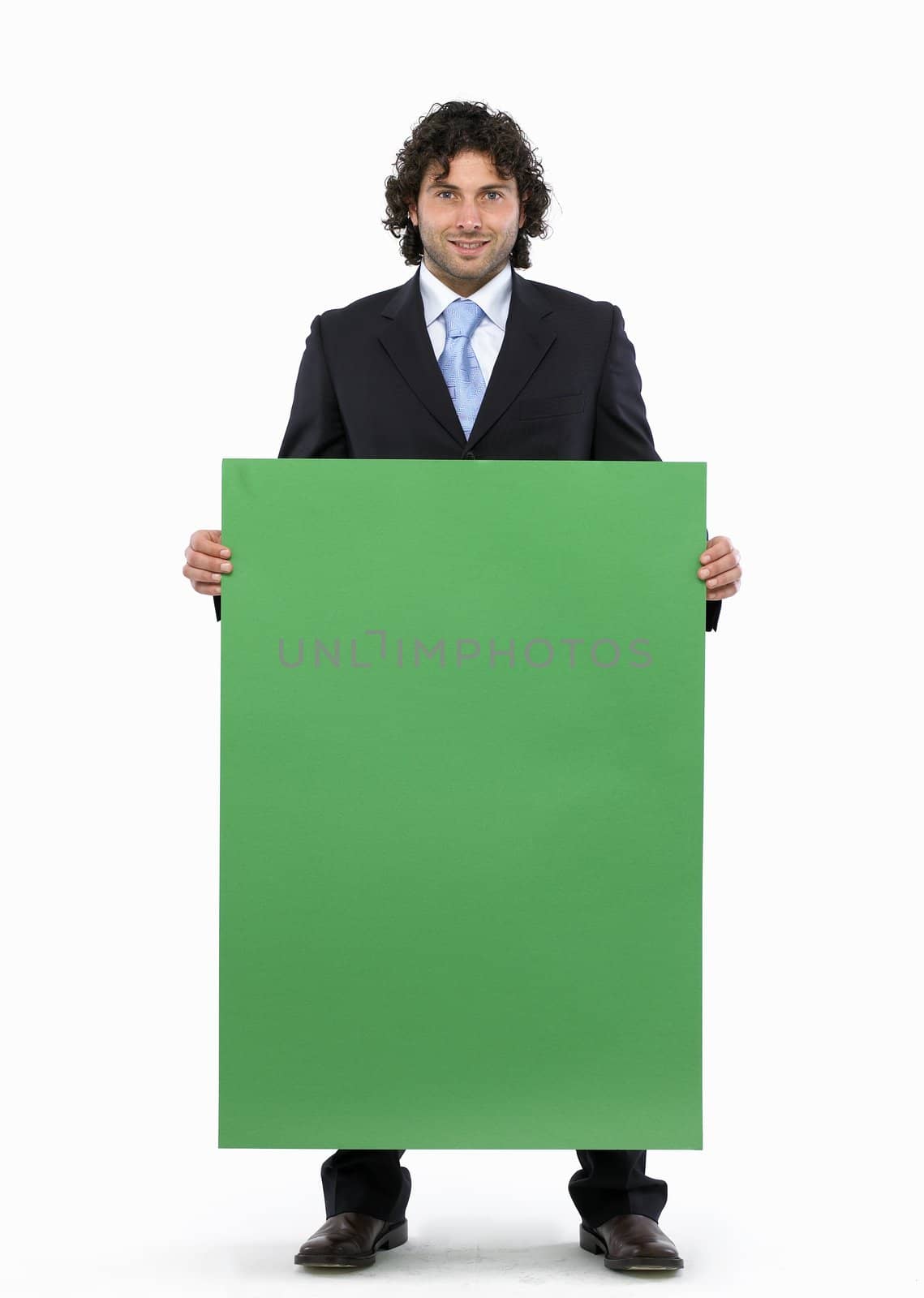 businessman holding blank sign