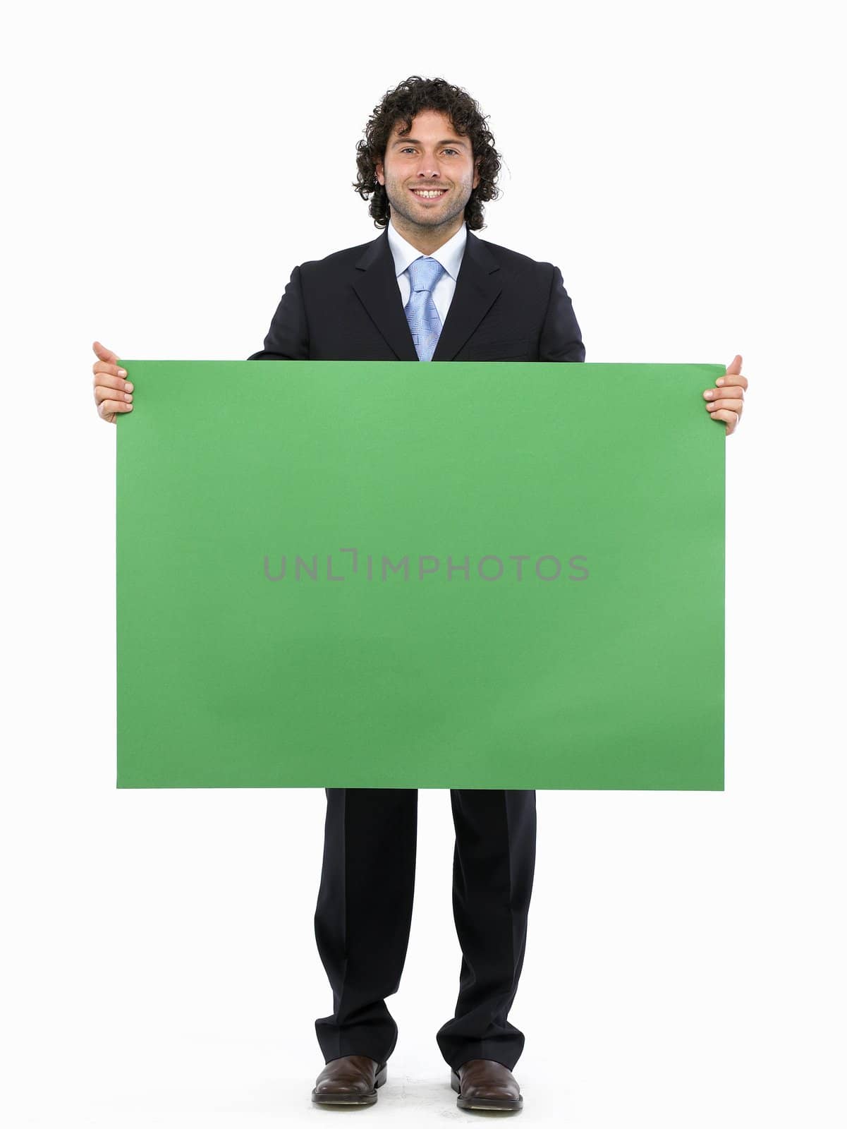 businessman holding blank sign