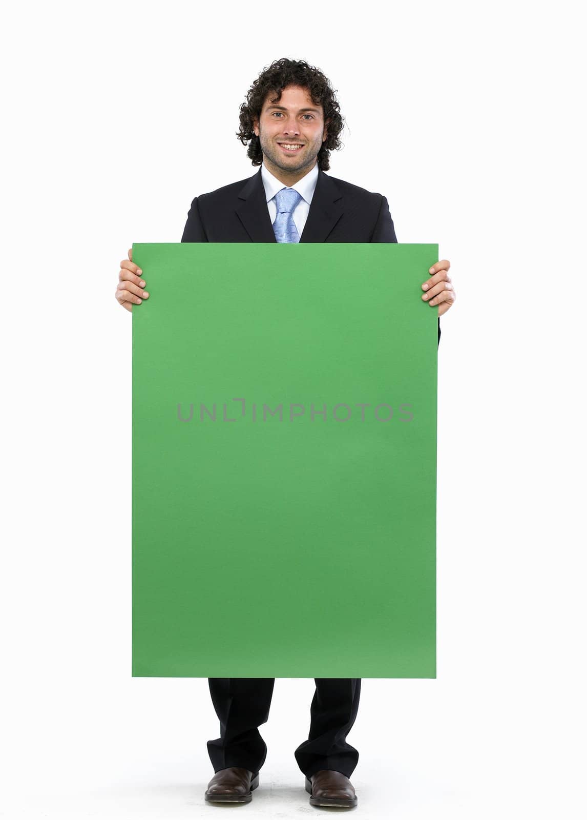businessman holding blank sign