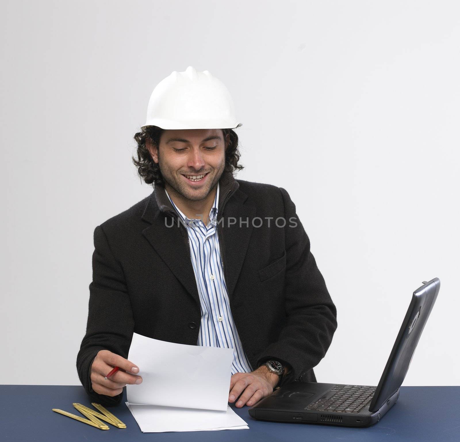 Young architect at work