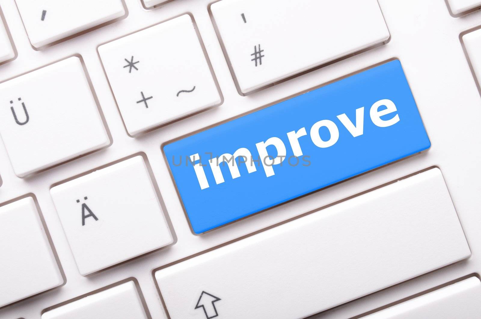 improvement or improve on key or button showing investment concept