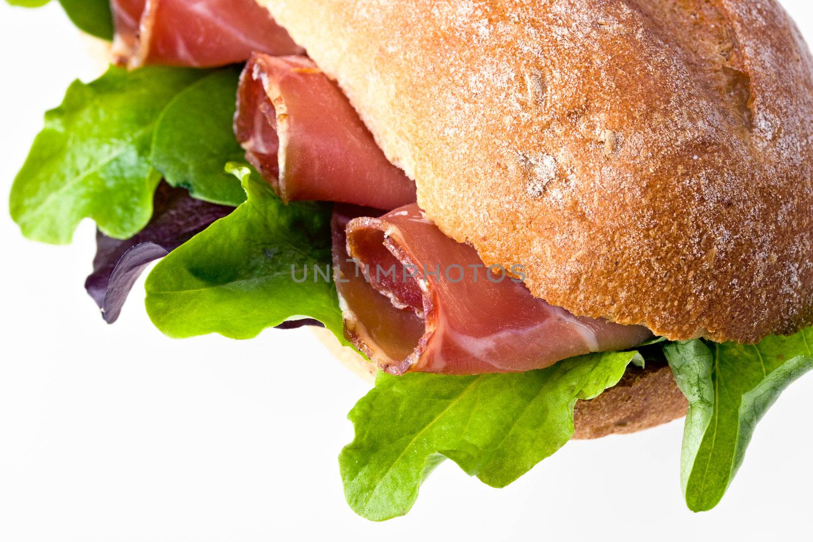 detail of a sandwich with ham and salad