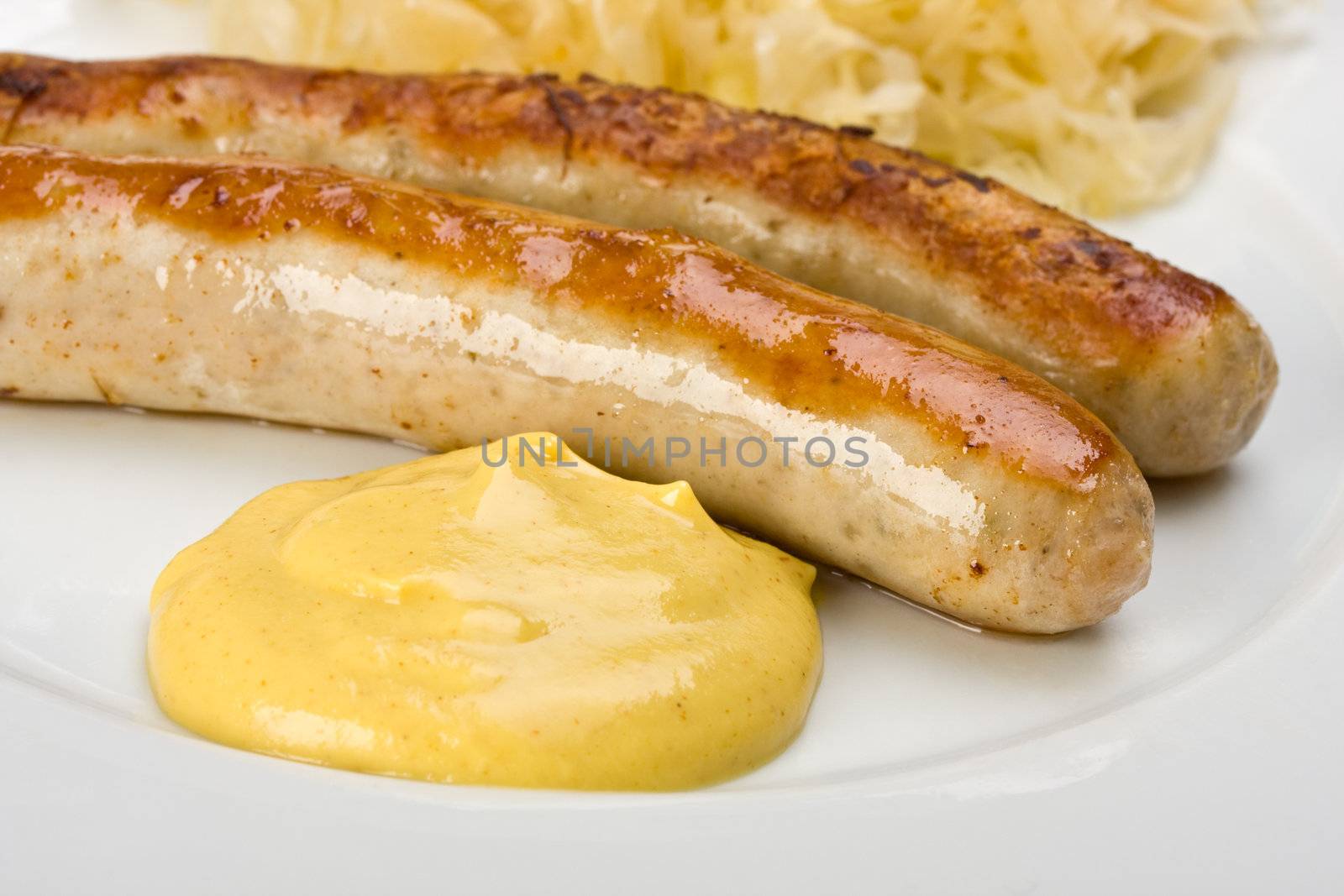 fried sausages,mustard and sauerkraut