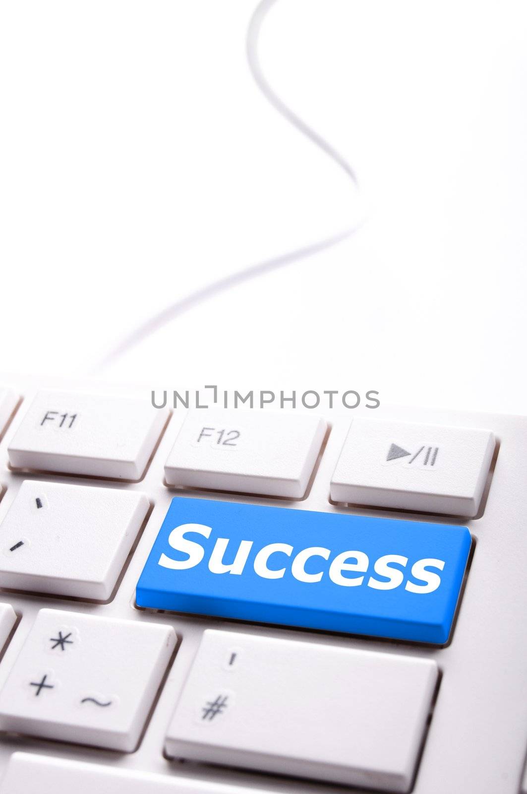 success word on button or key showing motivation for job or business