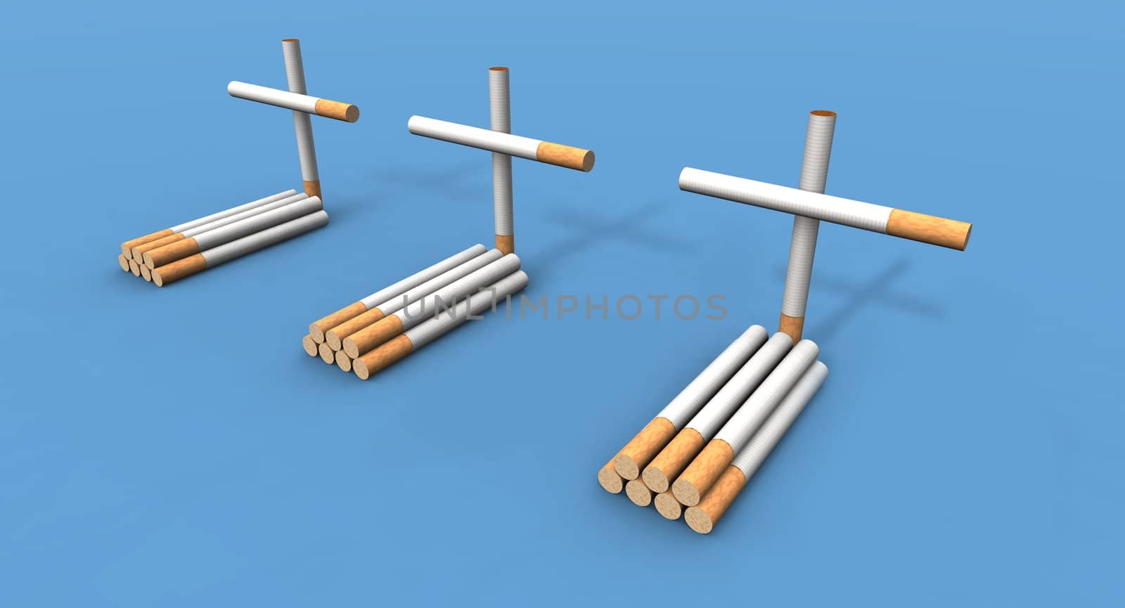 a 3d render of some graves made with cigarettes