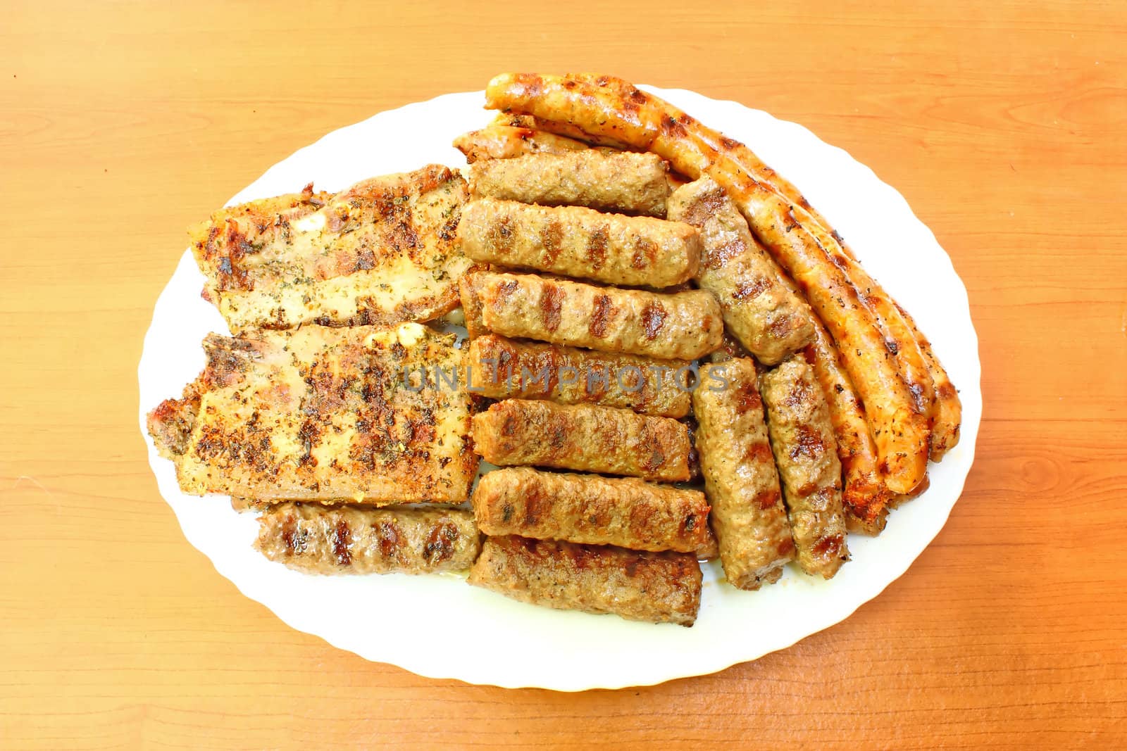 Prepared meat from the grill, ready for eating