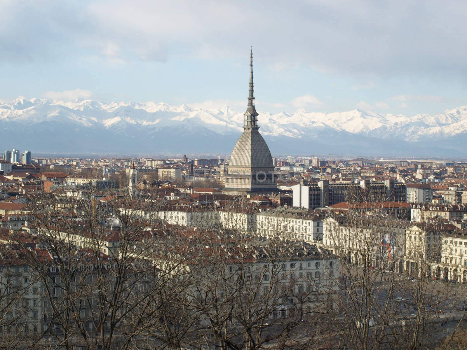 Turin panorama seen from the hill, with Mole Antonelliana (famous ugly wedding cake architecture)