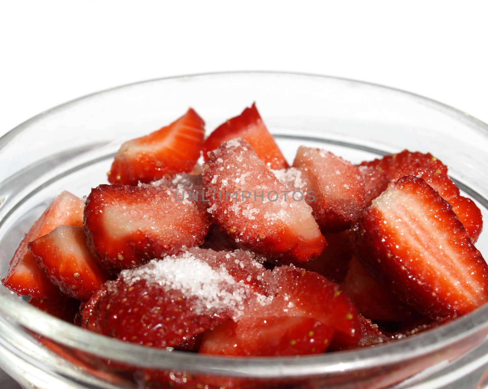 Detail of strawberries in a glass bowl