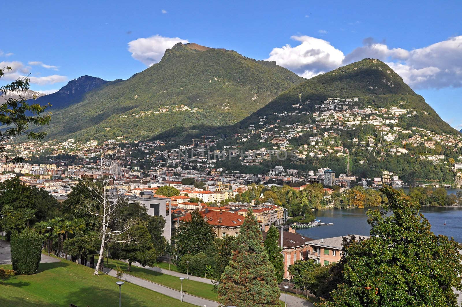 View over the city Lugano in south Switzerland.