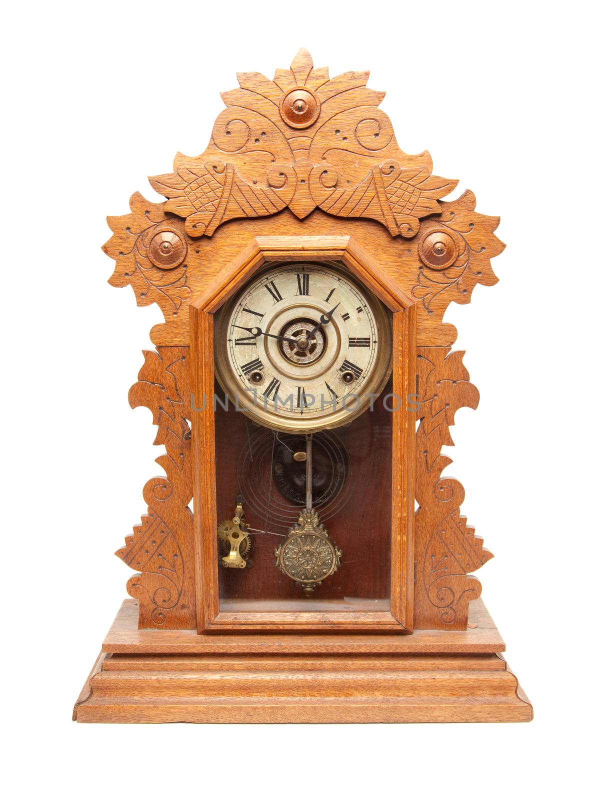 Vintage Antique Clock Isolated on a White Background.