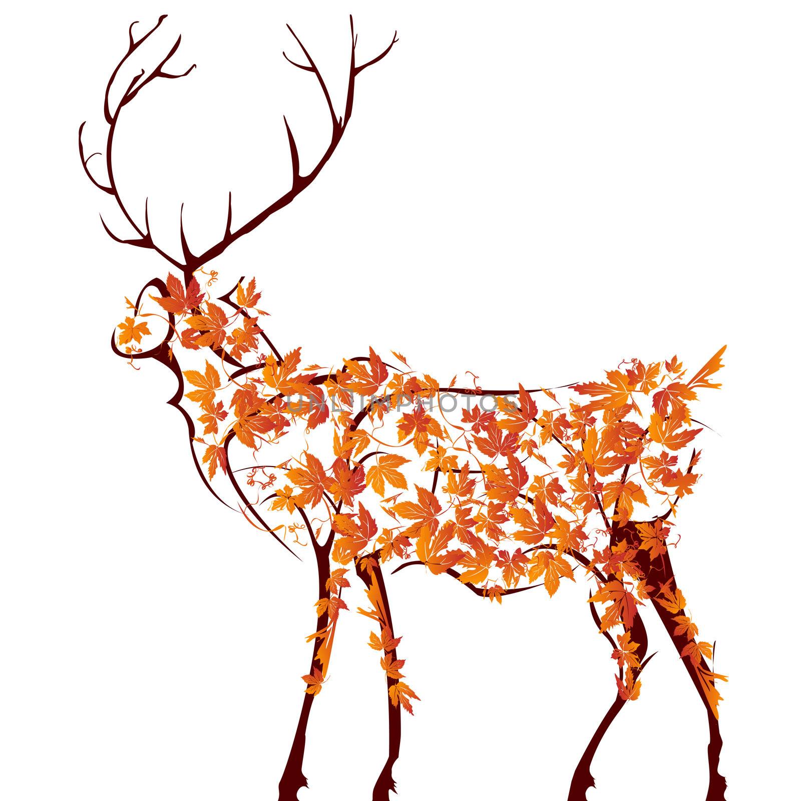 Sketch of a deer made from autumn leaves