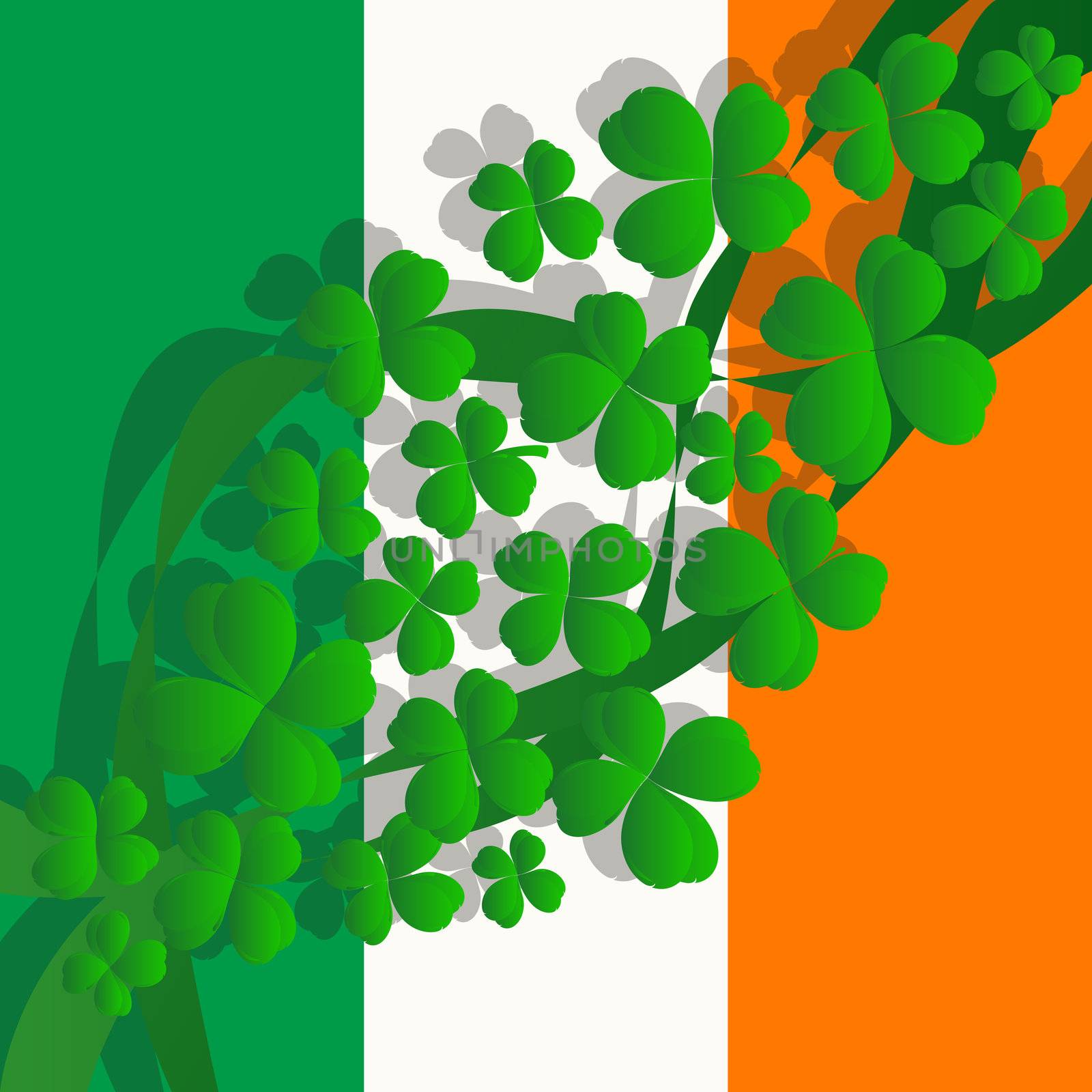 Design for Saint Patrick's Day with four leaves clover over Ireland national flag