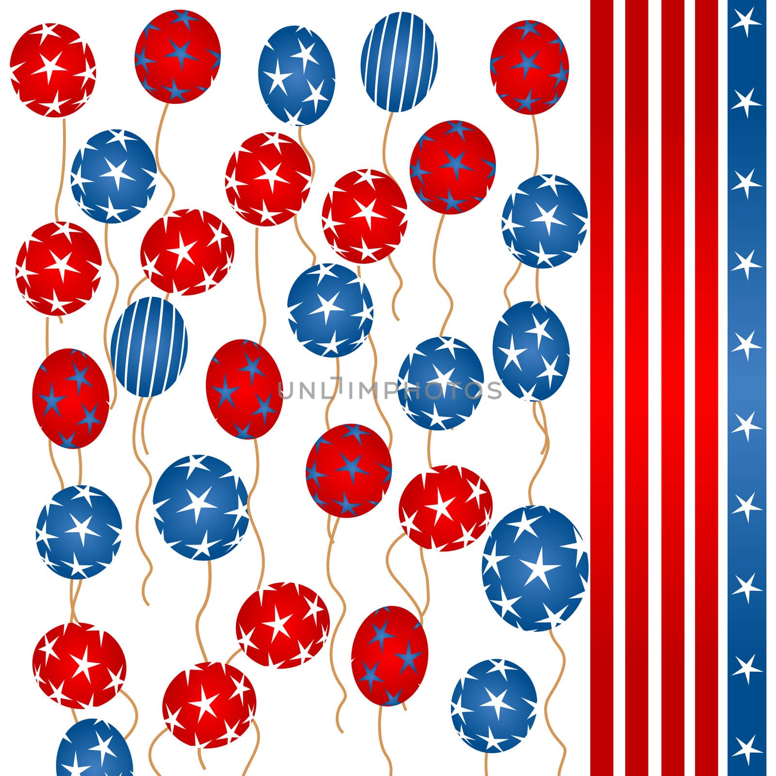 Background illustration with stars and stripes on helium balloons