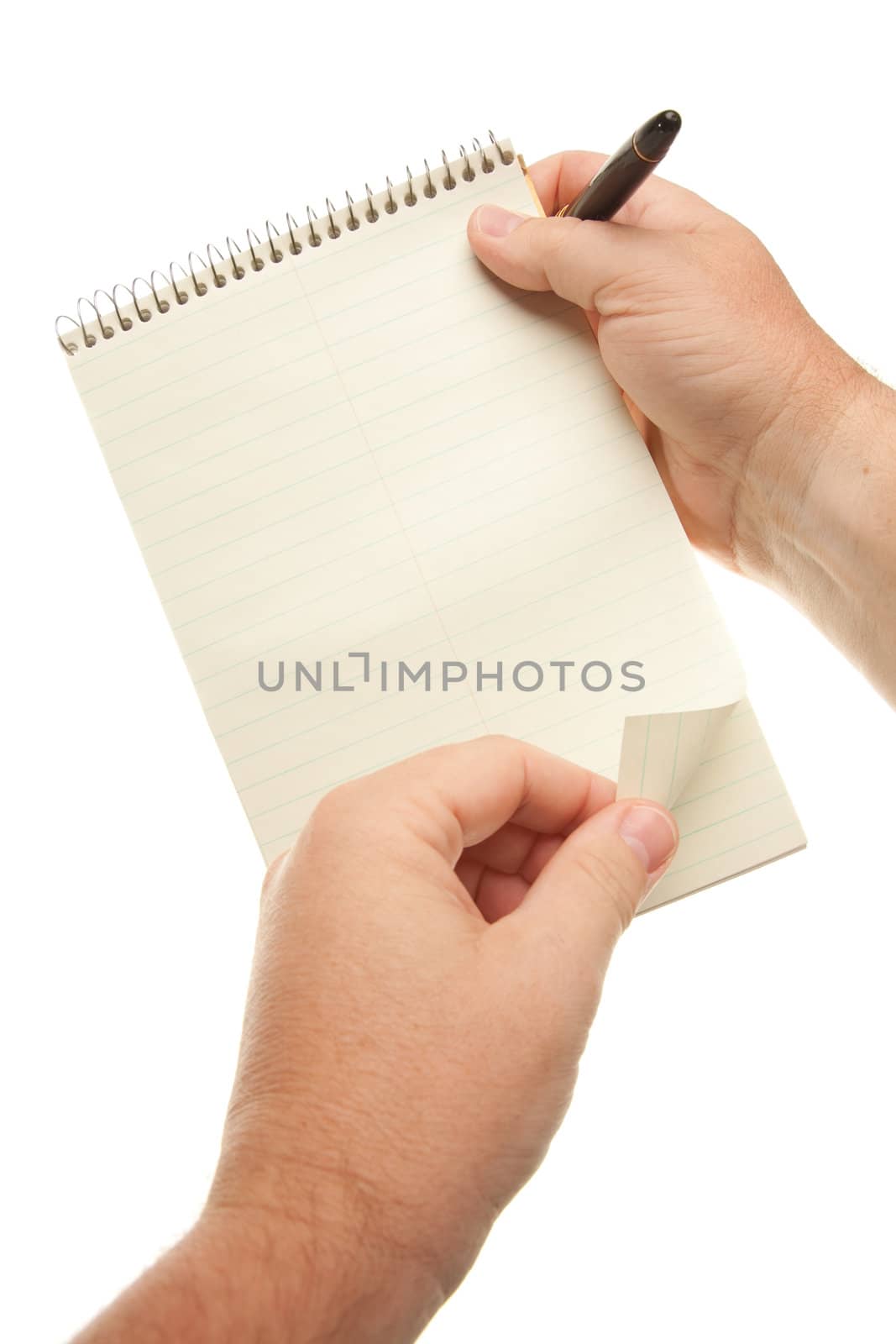 Male Hands Holding Pen and Pad of Paper by Feverpitched