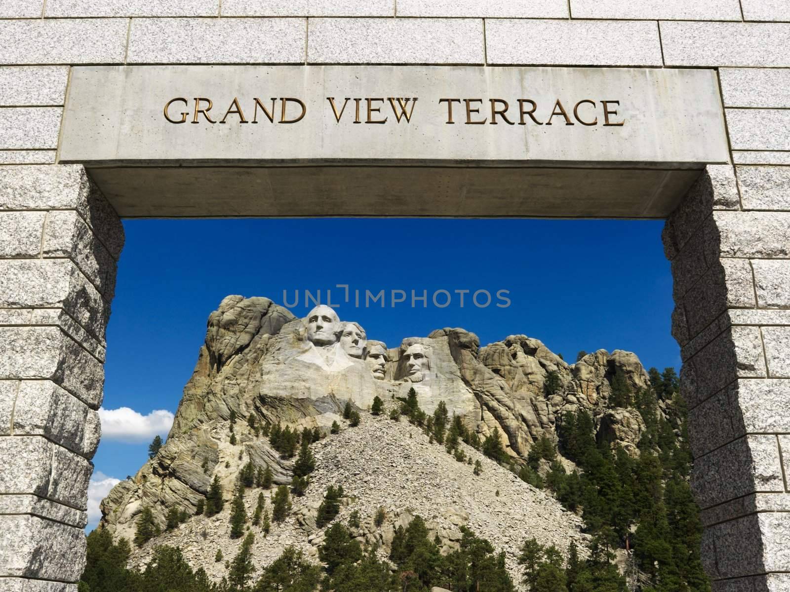 Mount Rushmore National Memorial as seen from Grand View Terrace archway.