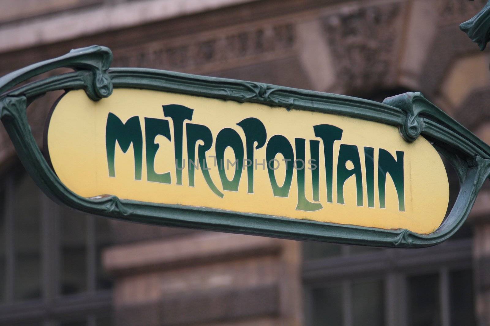 Ancient subway sign in Paris in France