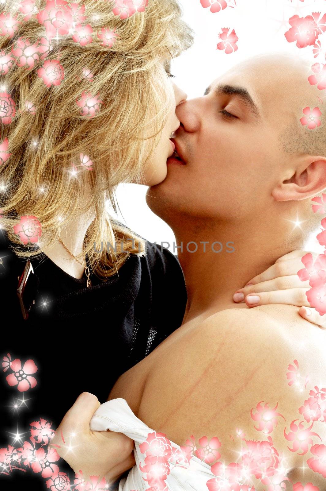 picture of couple foreplay with red flowers