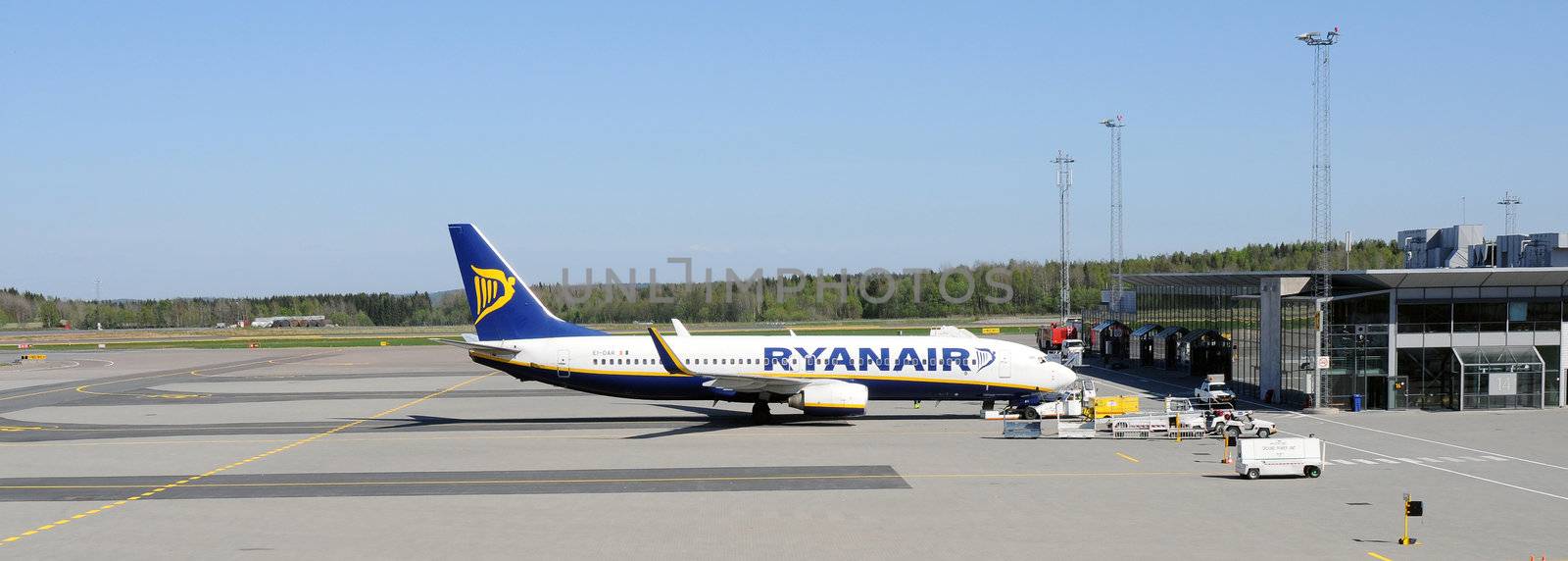 Airliner from Ryanair at Torp airport Norway