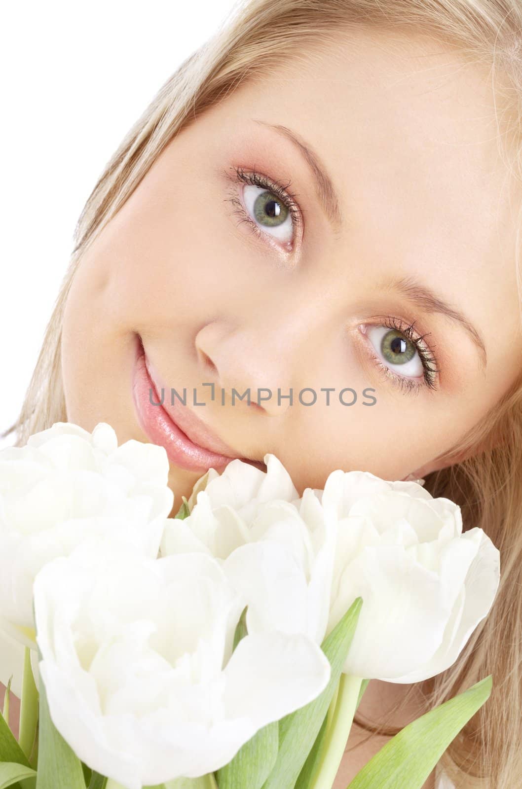 happy girl with white tulips by dolgachov