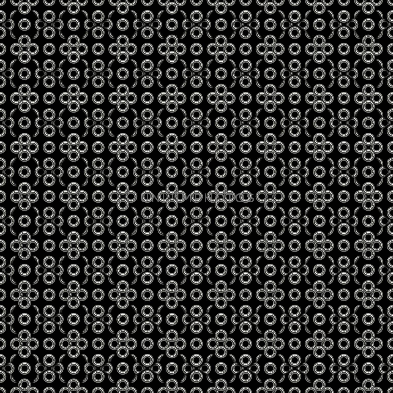 seamless texture of many silver rings om black background