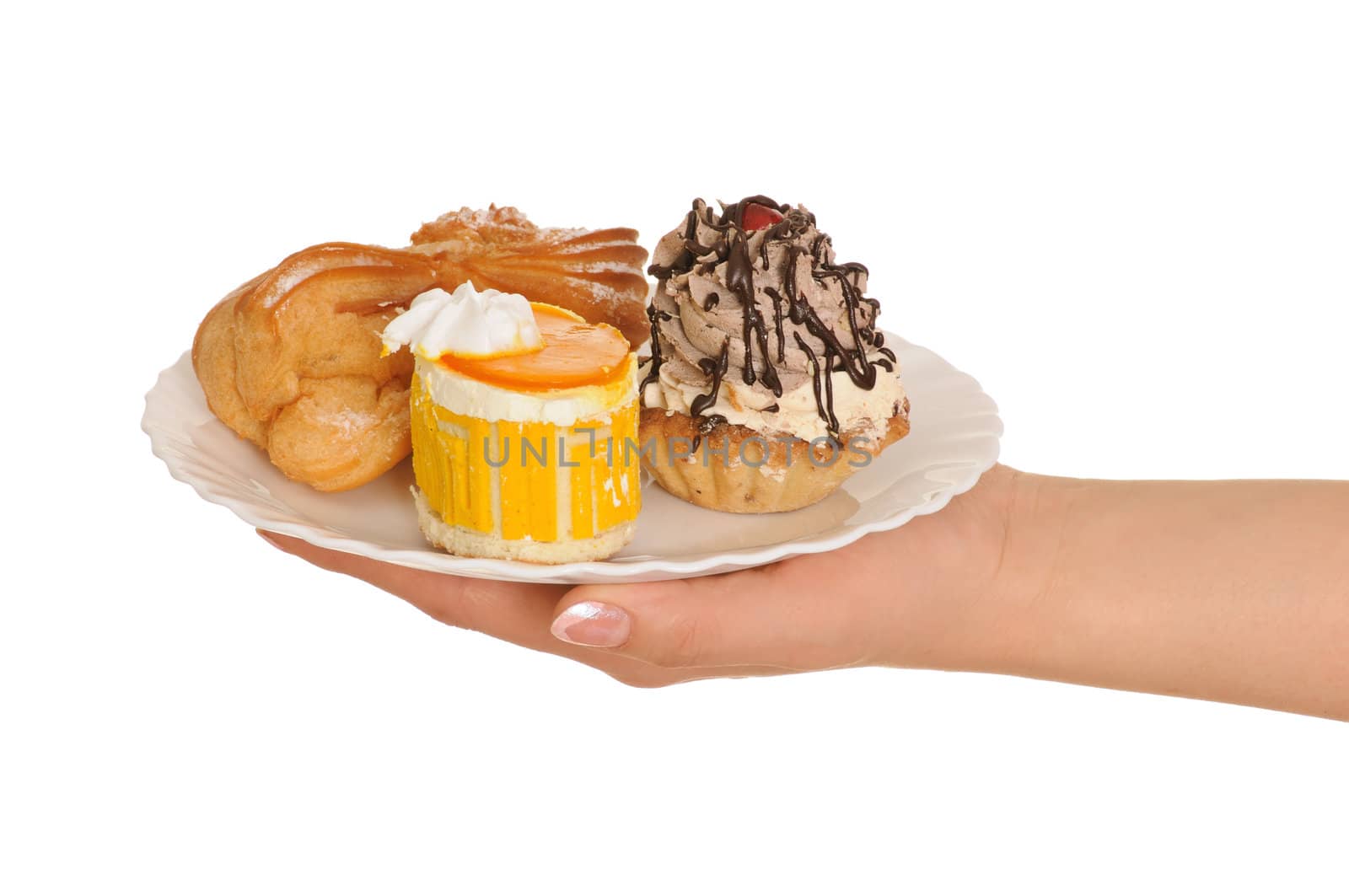 sponge-cake on plate isolated on white background