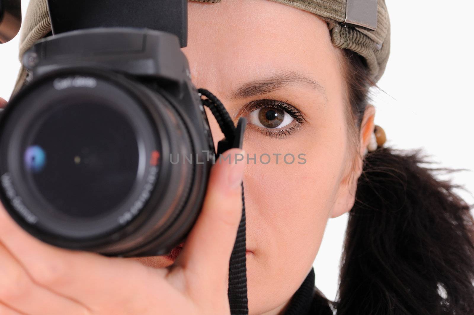 The woman the photographer is photographed close up