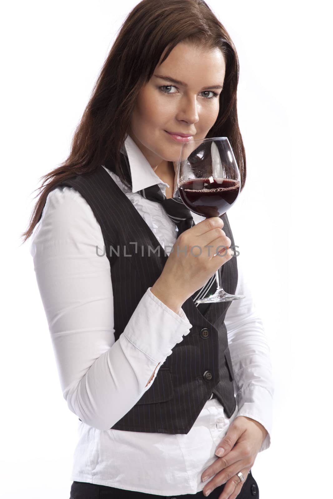 business woman holding wine glass by mjp