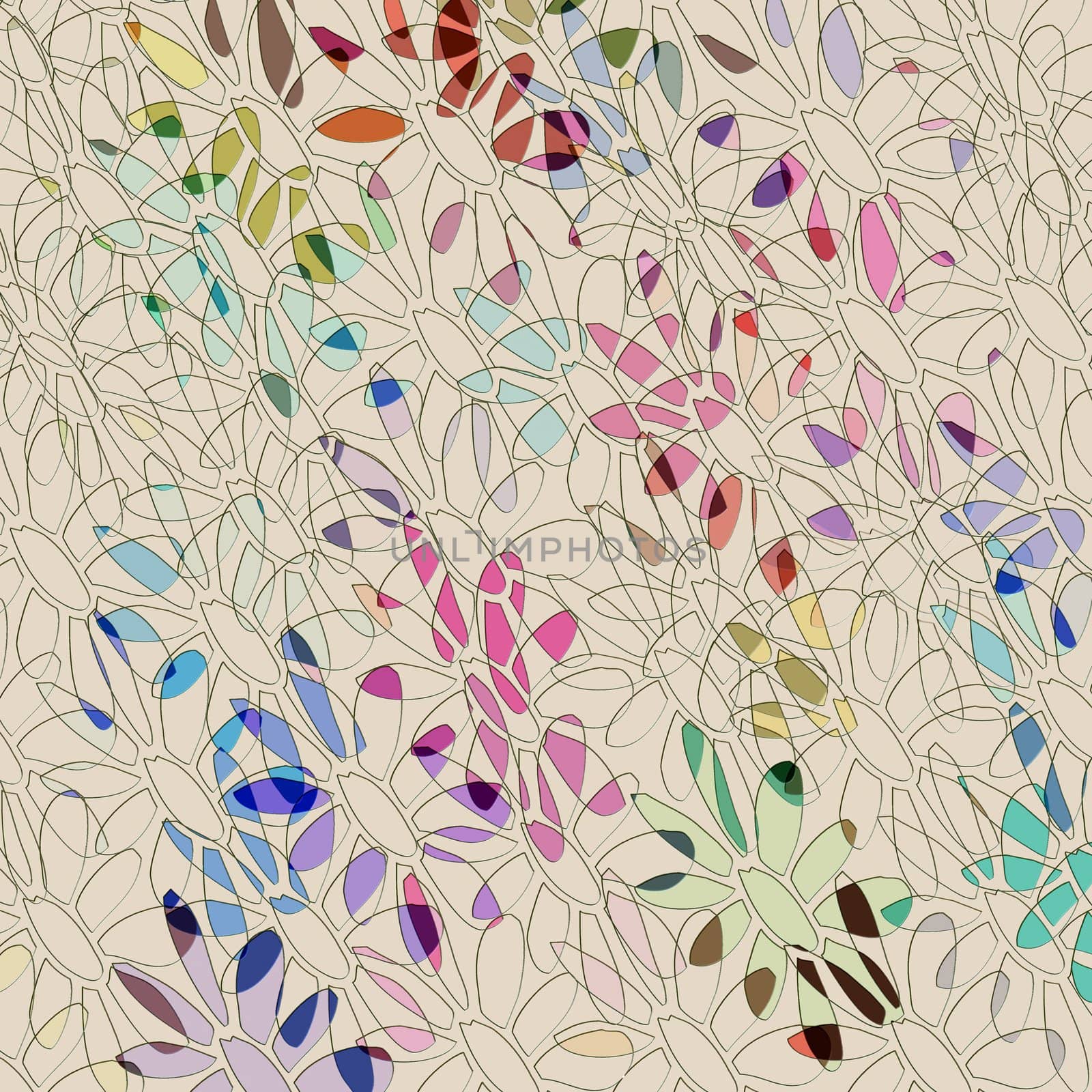 sketched flower shapes on beige background with some colors