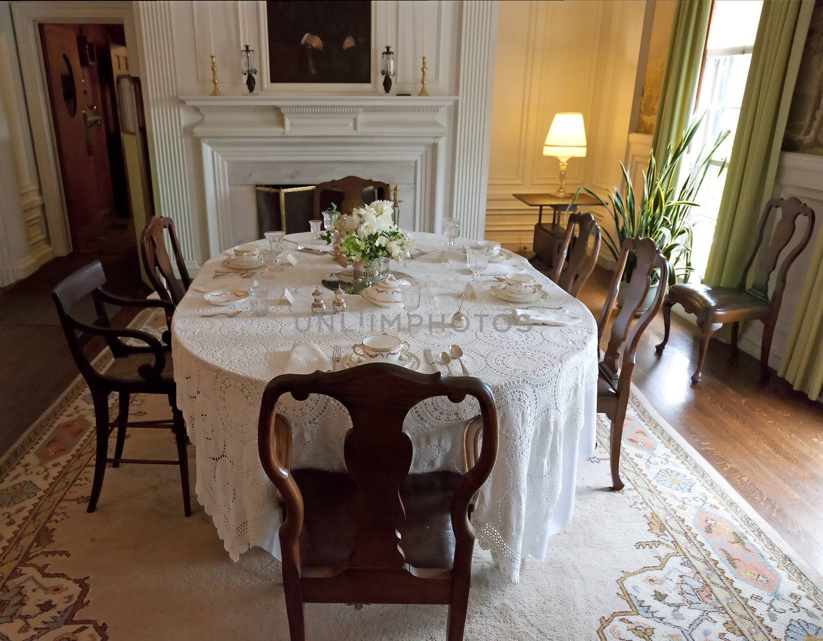 Antique dining room furniture in a gracious setting