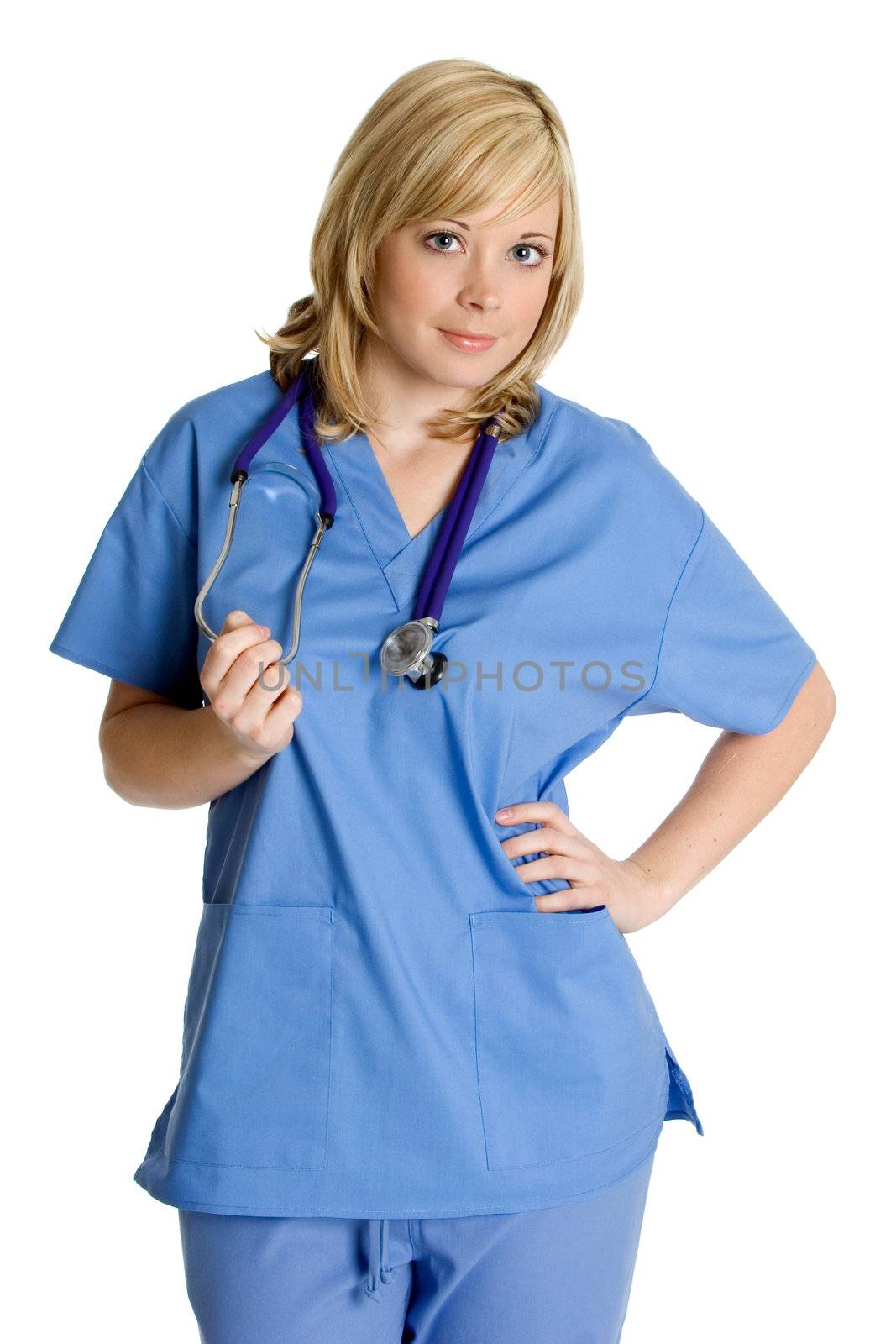 Beautiful blond isolated smiling nurse