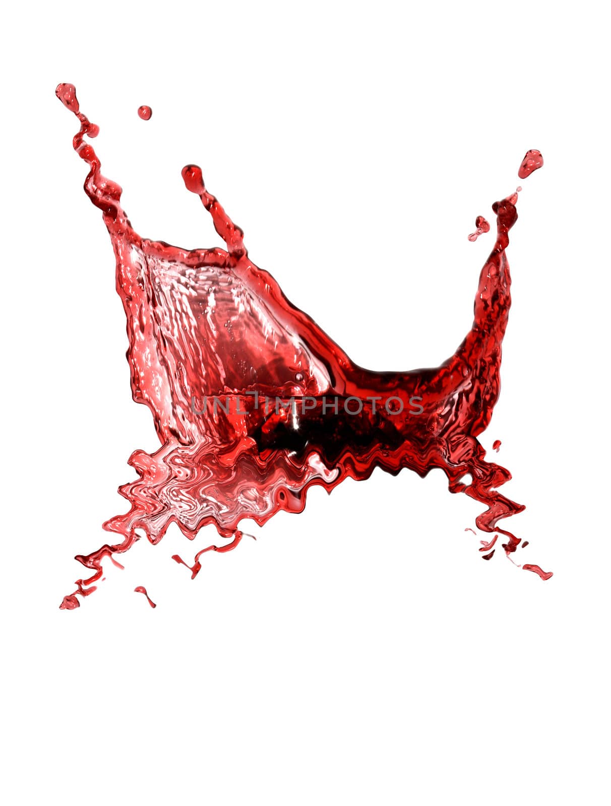 Closeup of splashing chrry juice isolated on white background with clipping path