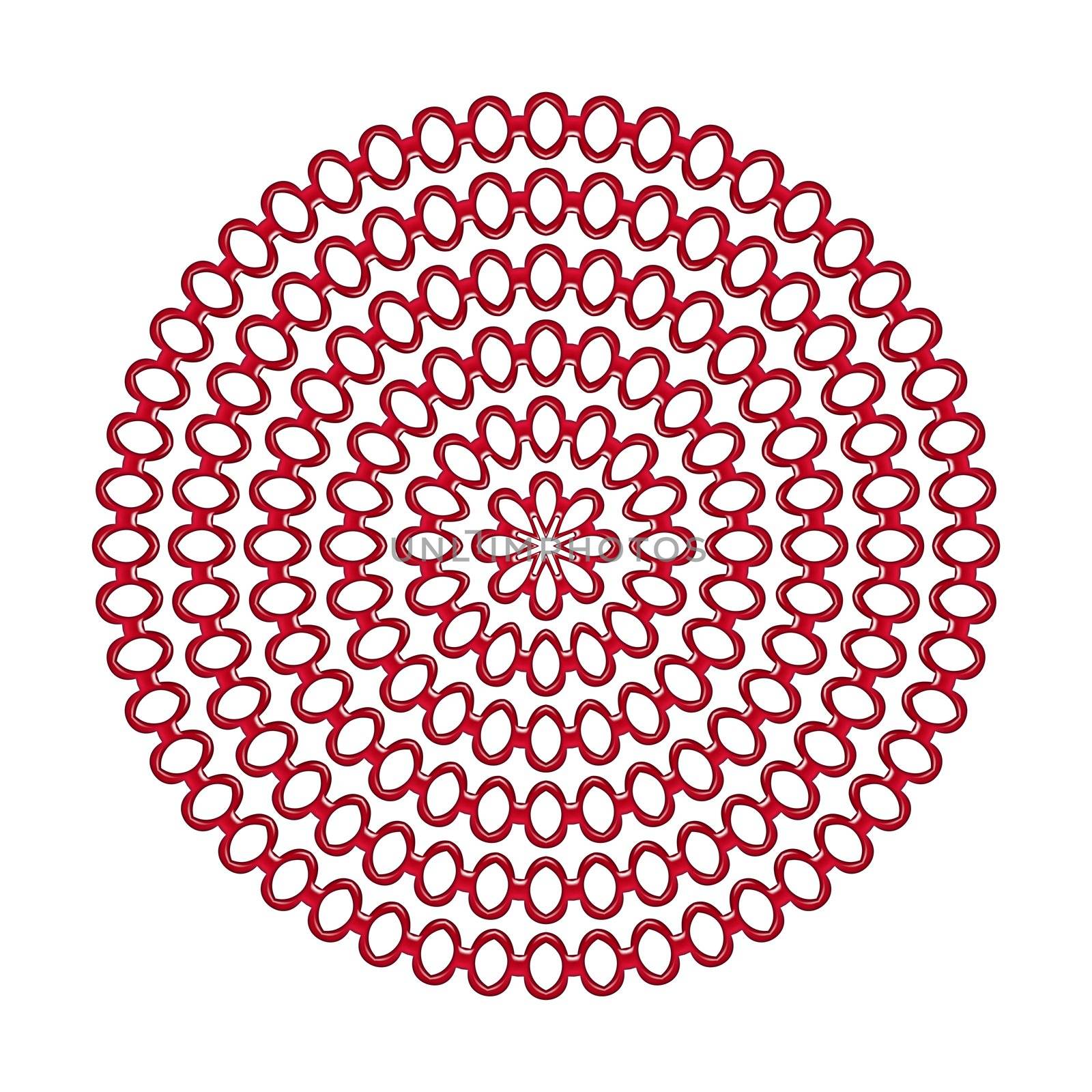pattern of red 3d rings in circels on white
