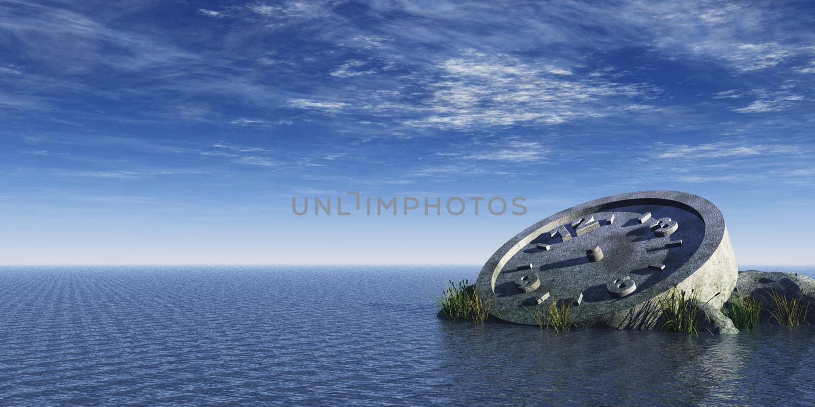 stone clock at the ocean - 3d illustration