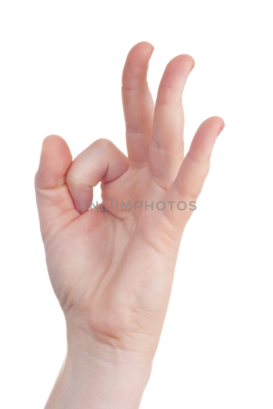 sign with the hand and fingers isolated over a withe background