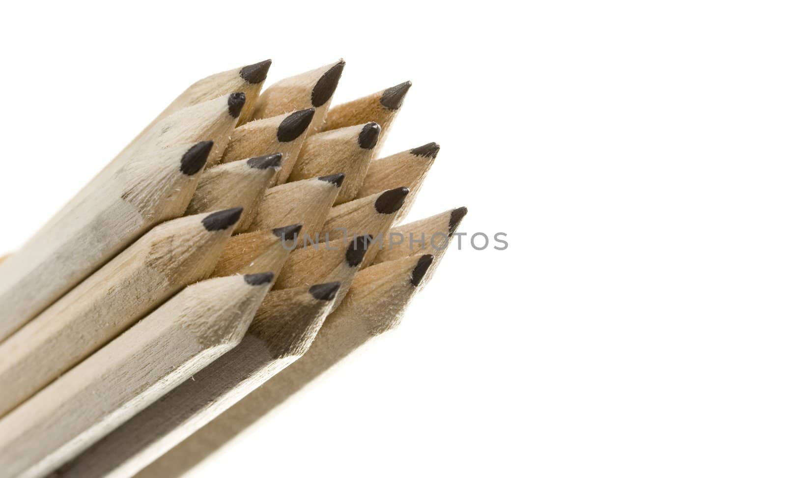 assorted pencils isolated on withe background in a composition