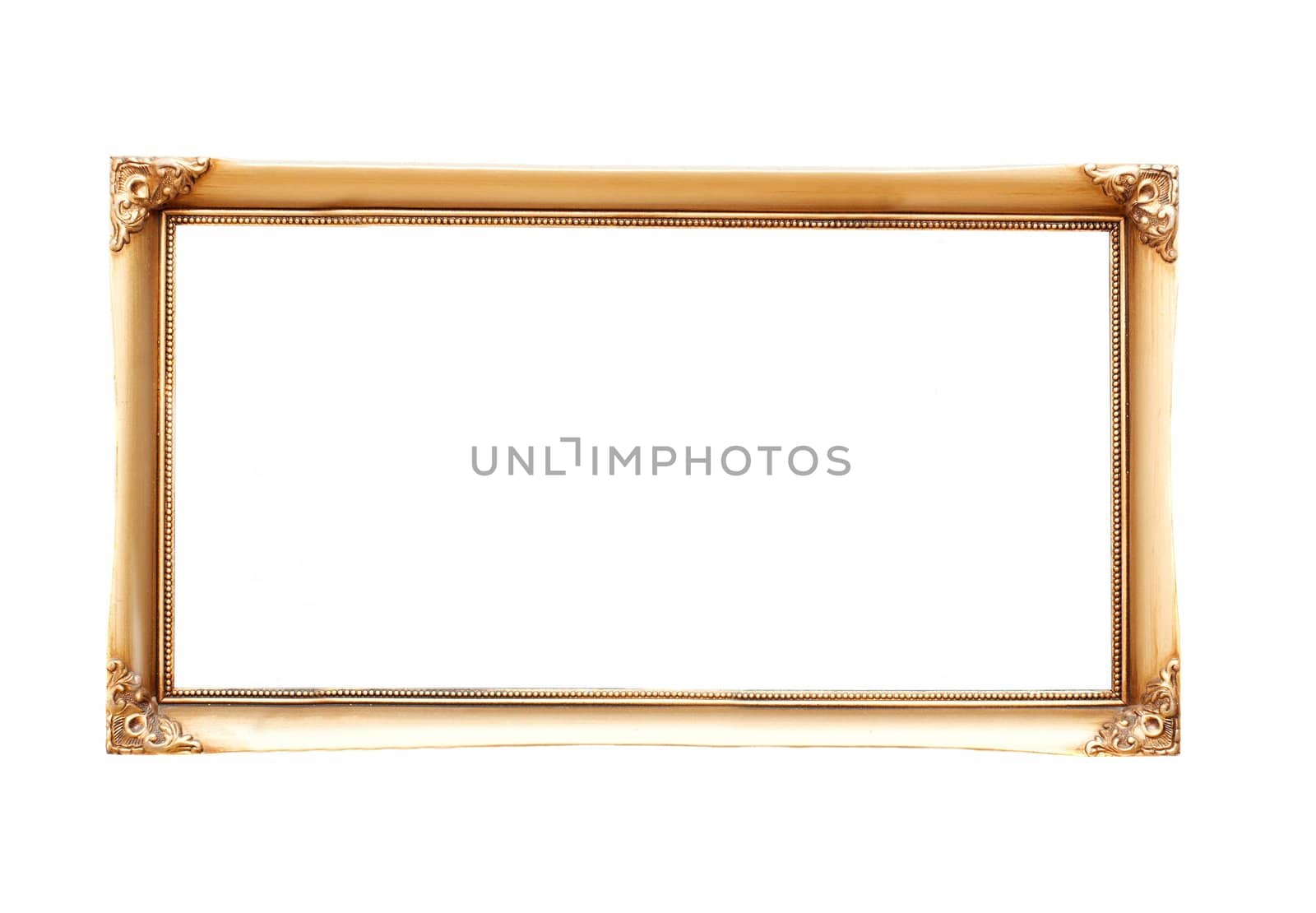 Decorated, empty picture frame isolated on a white