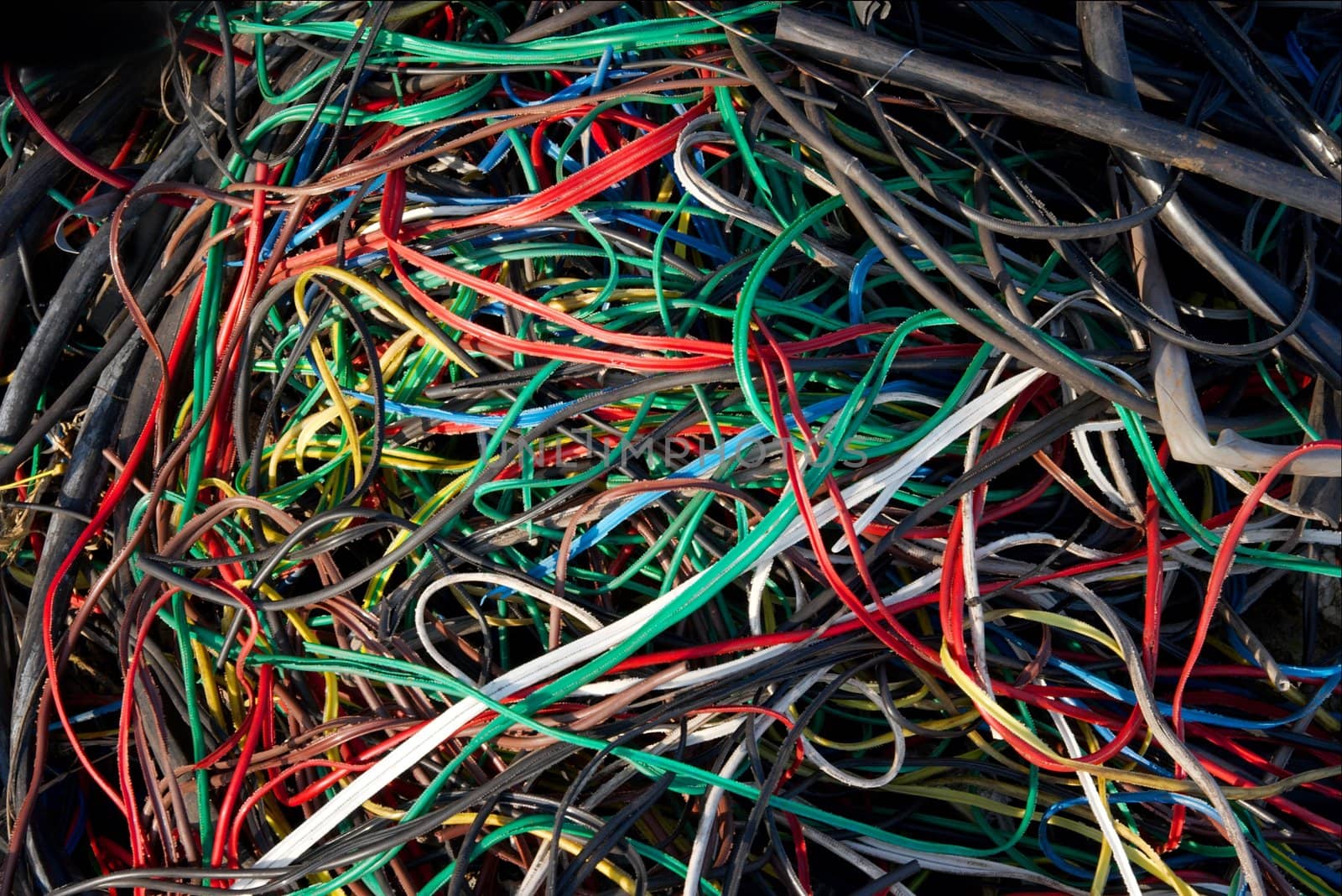 A big pile of colorful plastic cables