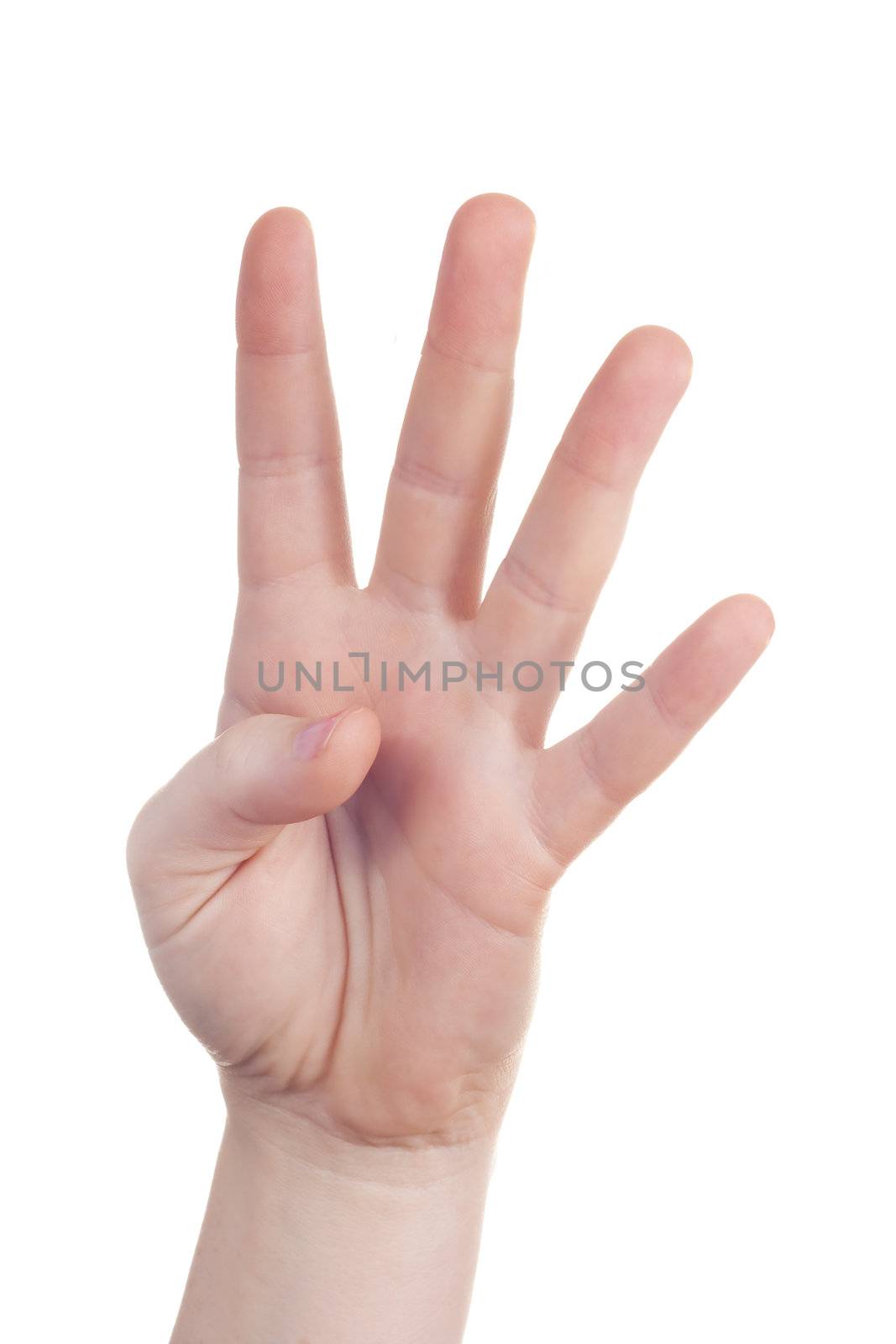 sign with the hand and fingers isolated over a withe background