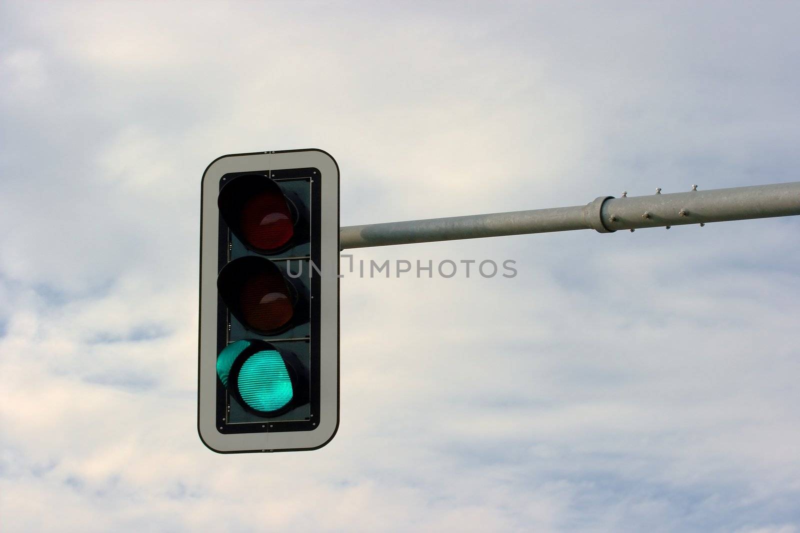 Green traffic light in a crossroads