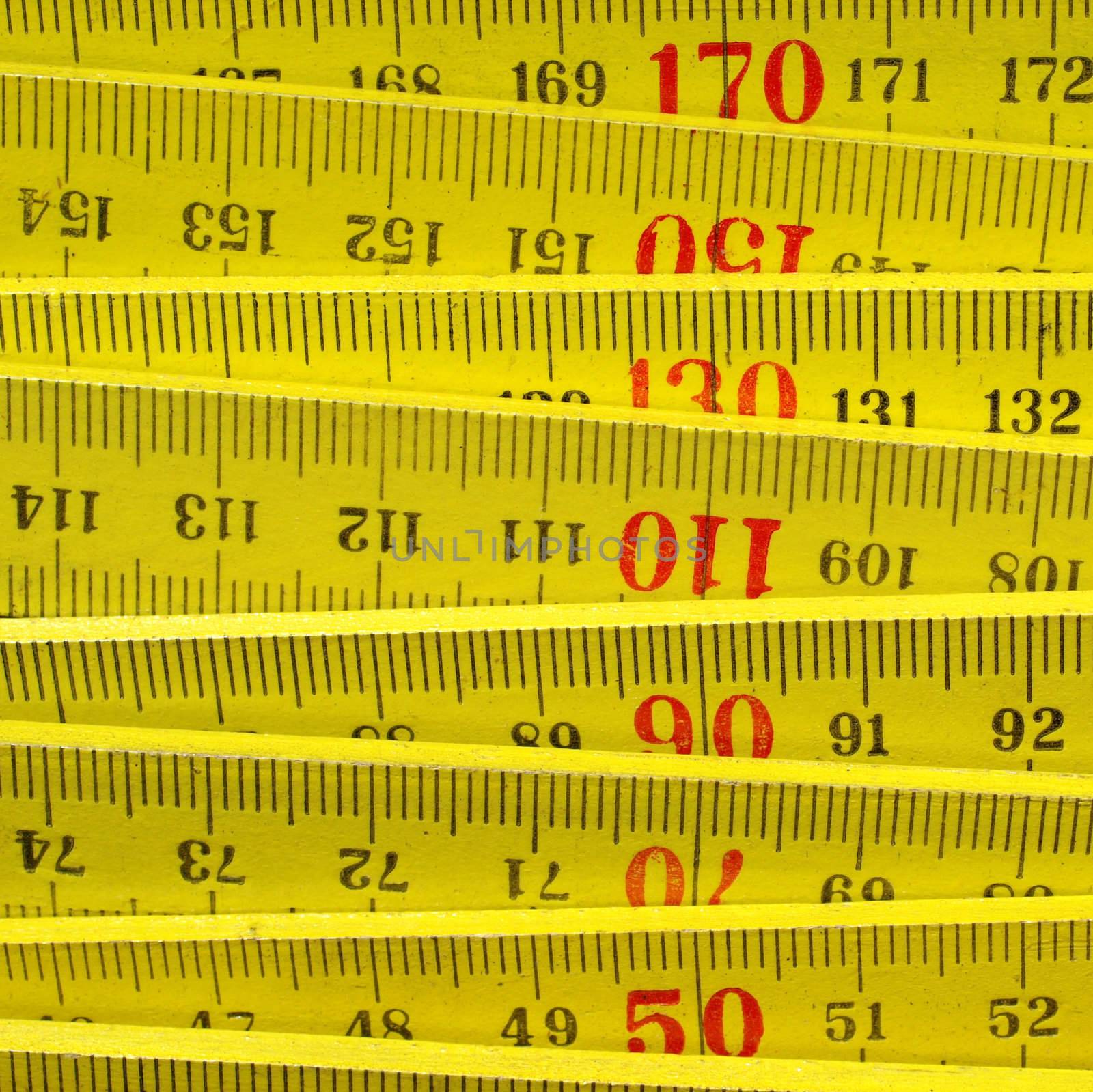 Detail of a wooden metric carpenter ruler