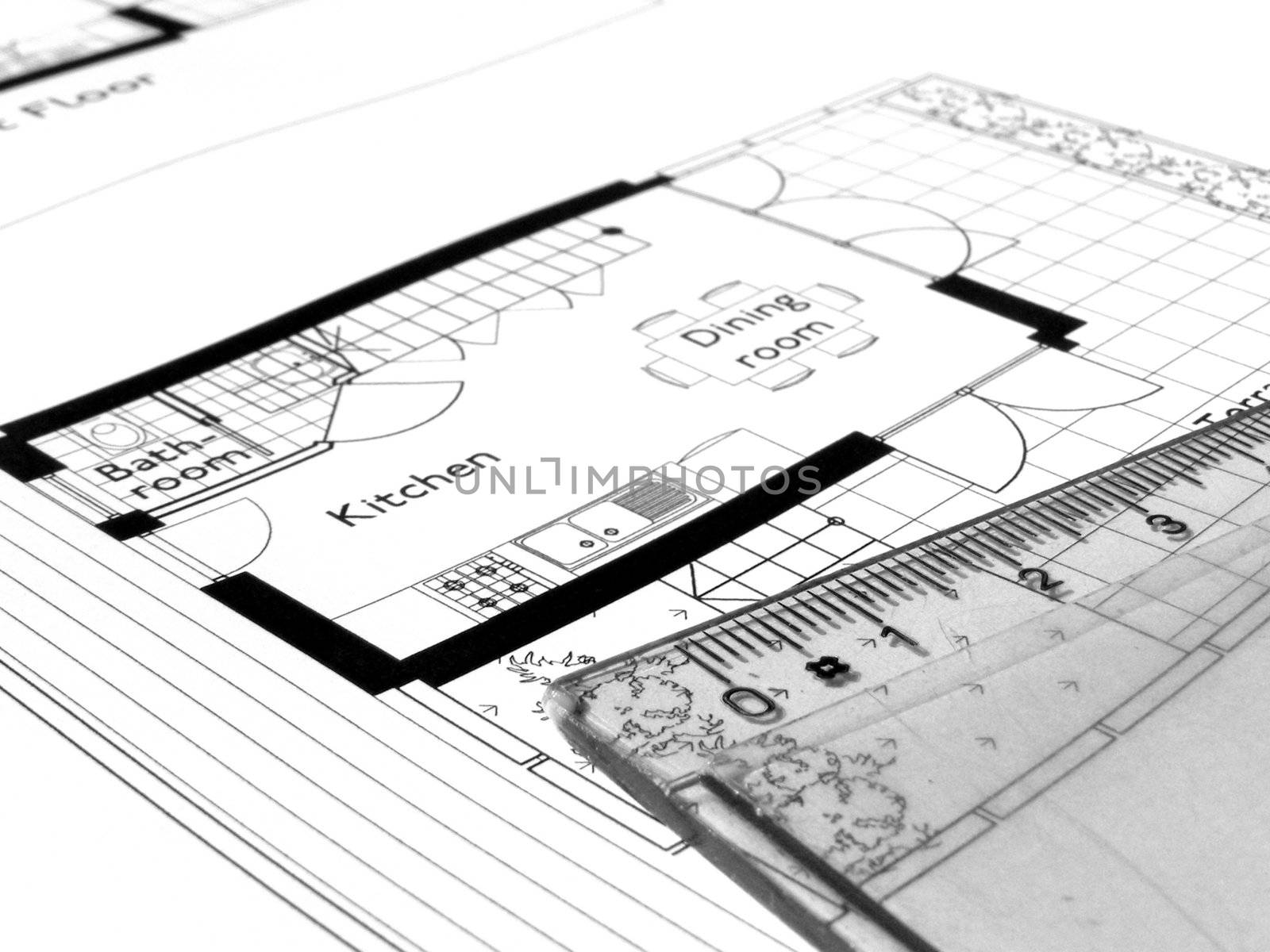 Technical architectural CAD drawing - in black and white