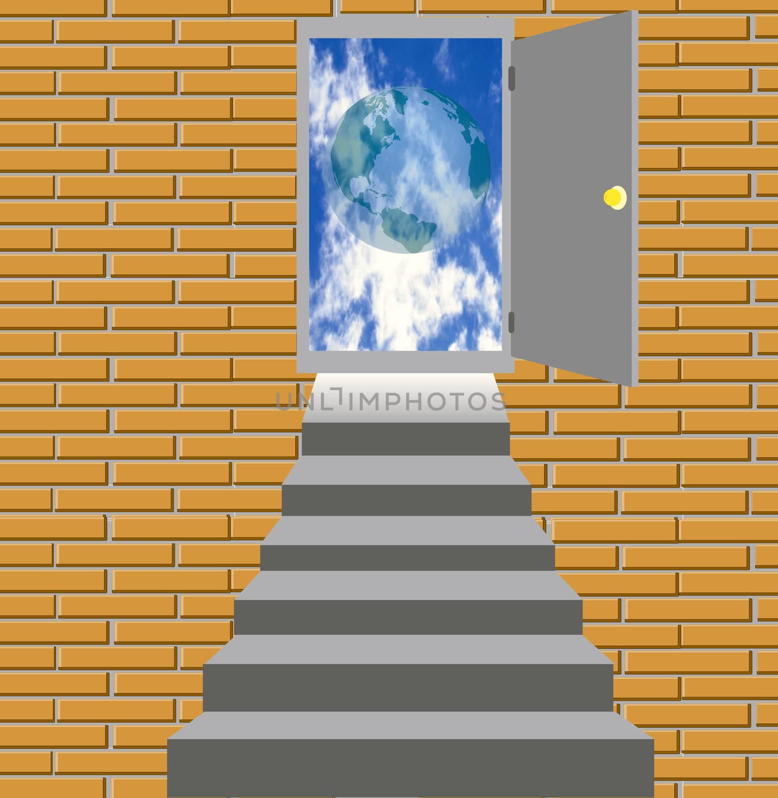 Stairway leading to open door skyward