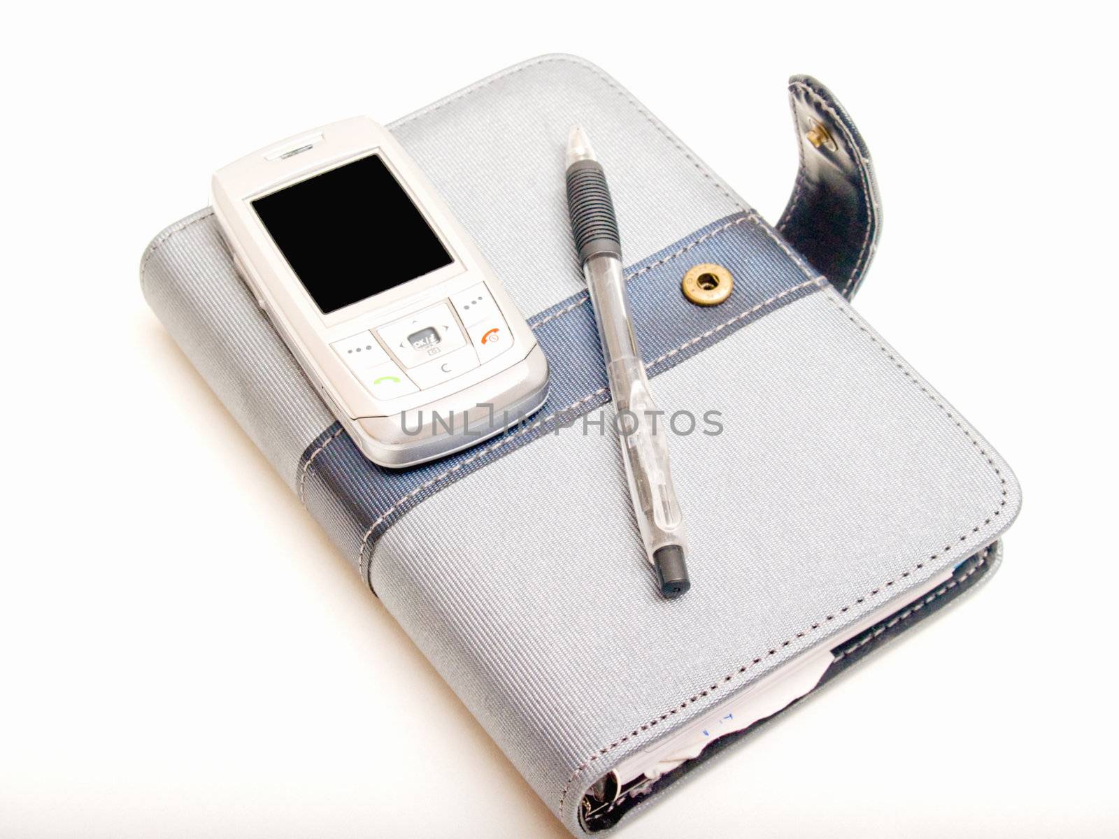 Office objects - Pen diary  and a cell phone