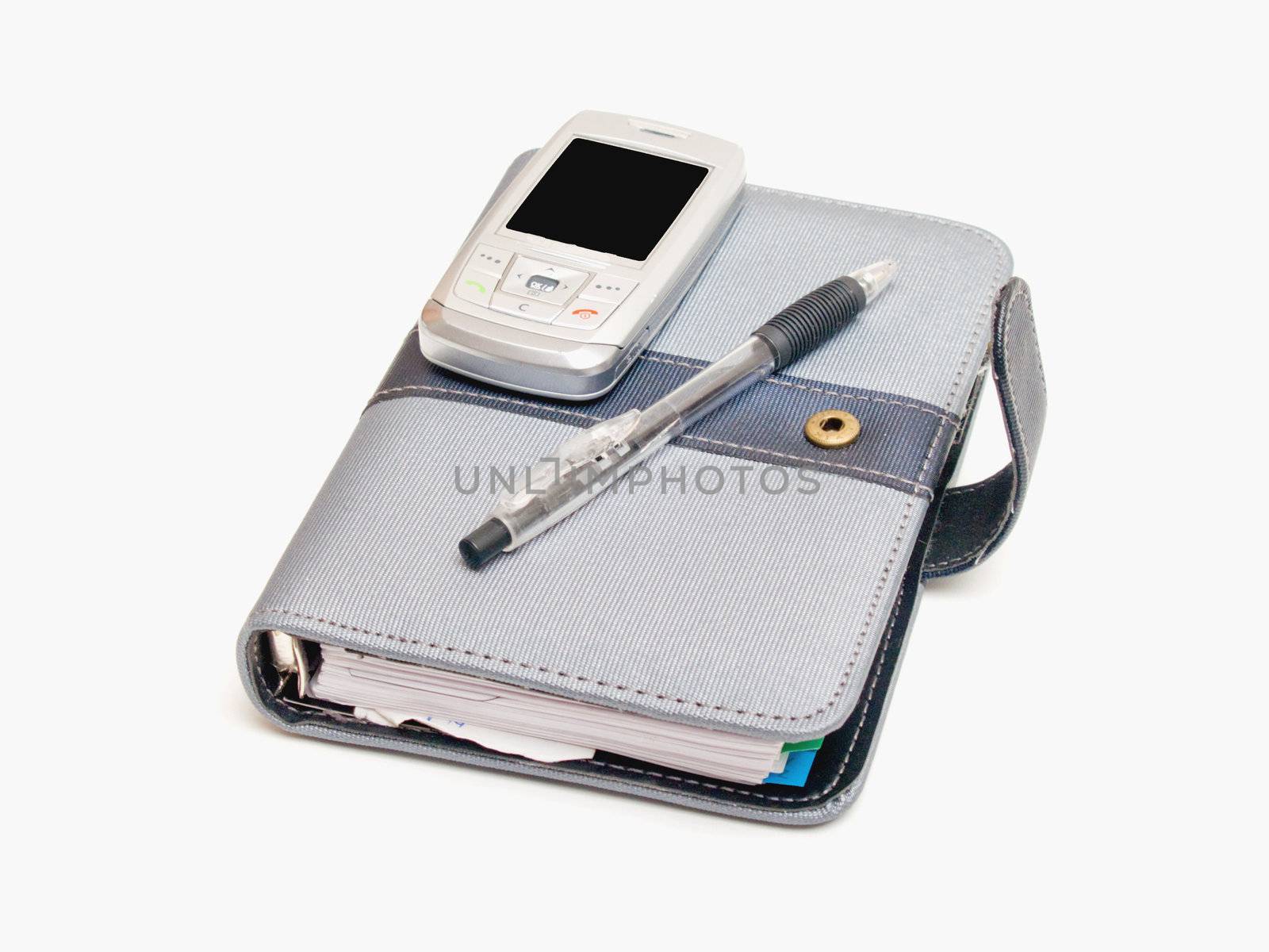 Business tools - Pen  diary and a cell phone